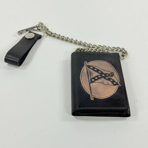 LeBaron Sierra Sport Black Leather Wallet W/Chain 3 Fold Confederate Flag Design